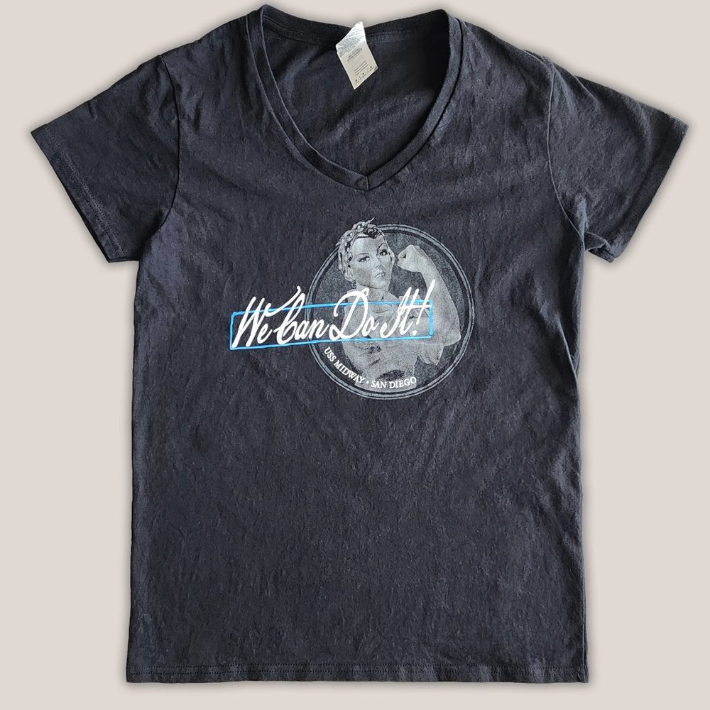 "We Can Do It" U.S.S. Midway San Diego Women's Black T-Shirt Rosie the Riveter